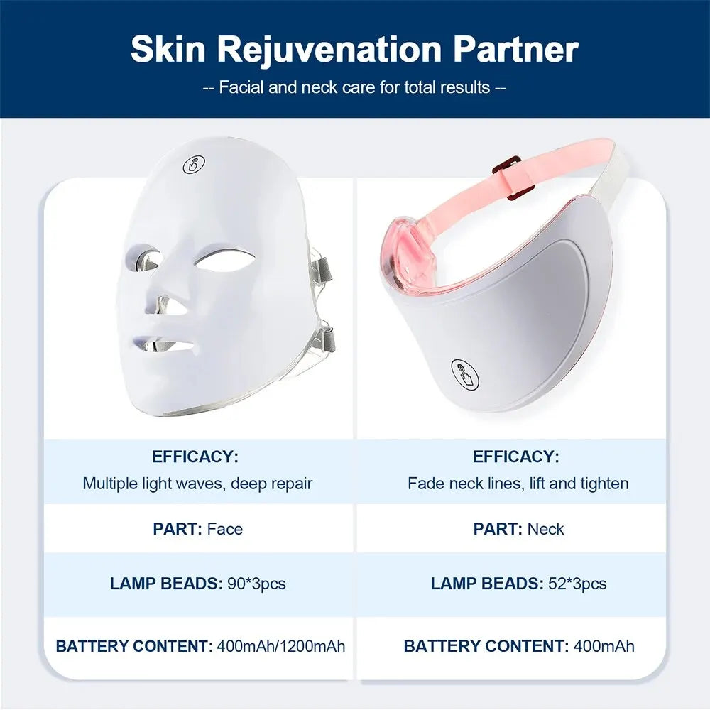 Led Facial Mask With Neck Red Light Therapy Mask For Skin Tightening Lifting Anti-aging Bio-Light Beauty Whitening Home