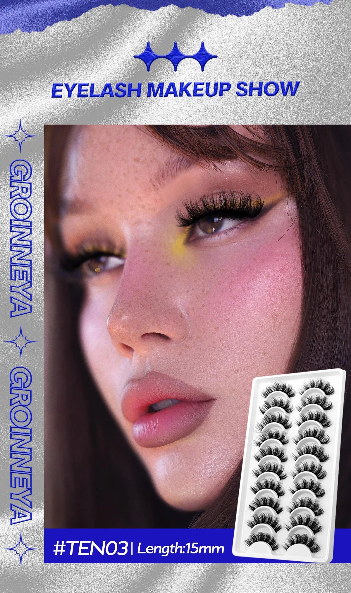 GROINNEYA 5/10 pairs 3D Mink Lashes Faux Mink Fluffy Lash Soft Full Thick Wispy Eyelash Dramatic False Eyelashes Makeup