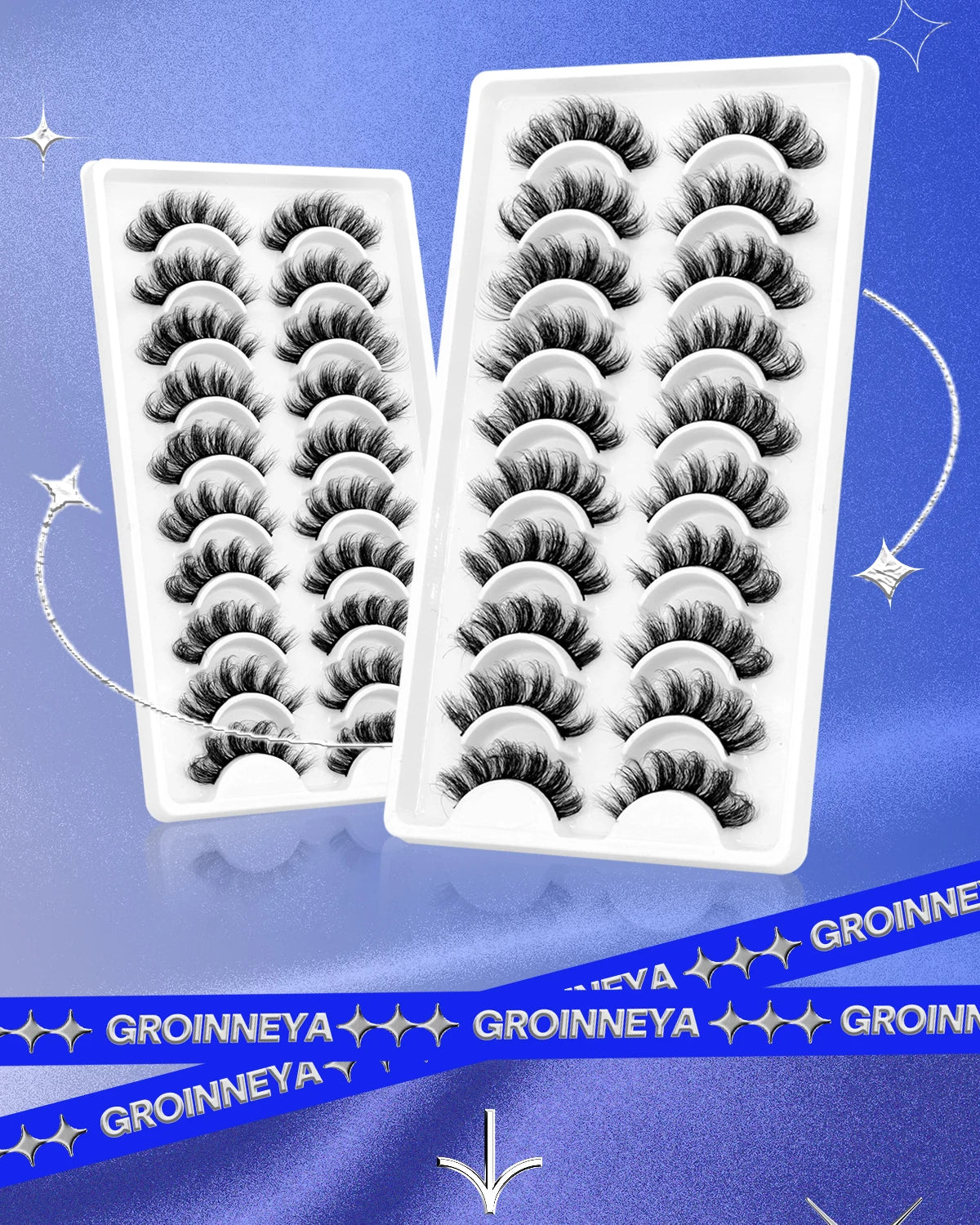 GROINNEYA 5/10 pairs 3D Mink Lashes Faux Mink Fluffy Lash Soft Full Thick Wispy Eyelash Dramatic False Eyelashes Makeup