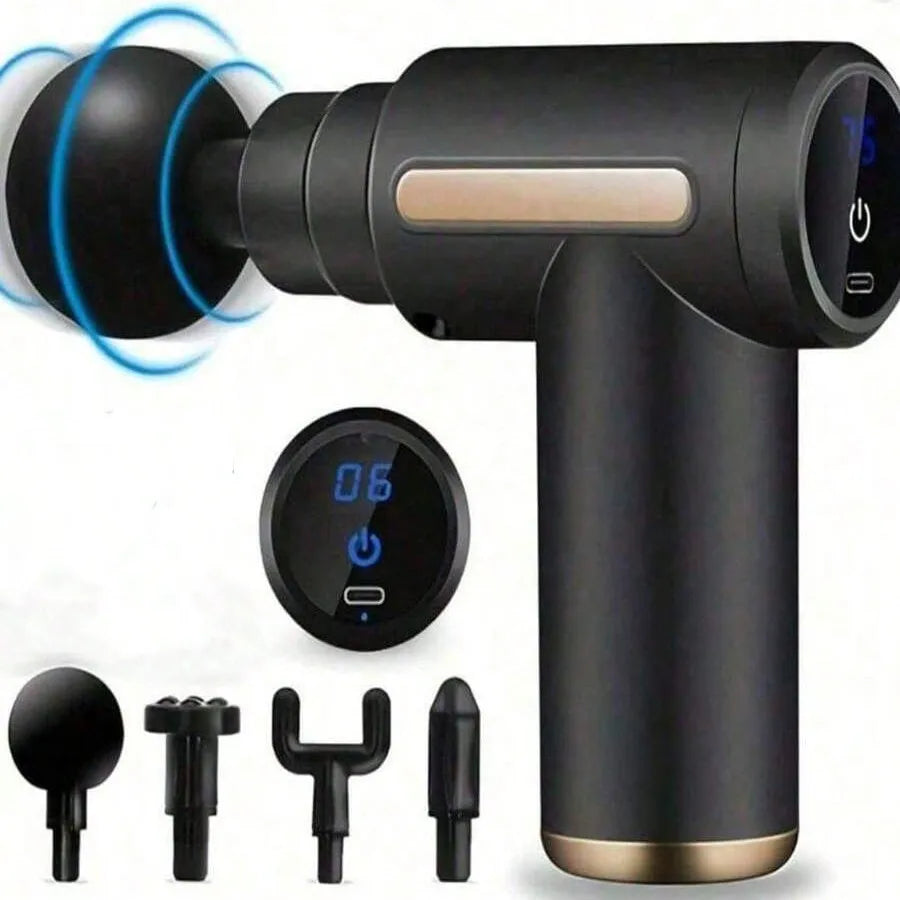 Portable Muscle Massage Gun With Led Touch Screen,More Speed Adjustment, Rechargeable, And 4 Replaceable Massage Heads