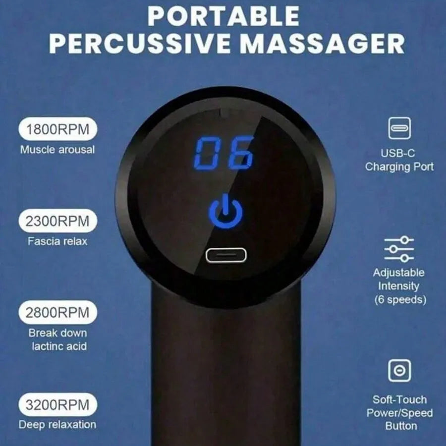 Portable Muscle Massage Gun With Led Touch Screen,More Speed Adjustment, Rechargeable, And 4 Replaceable Massage Heads