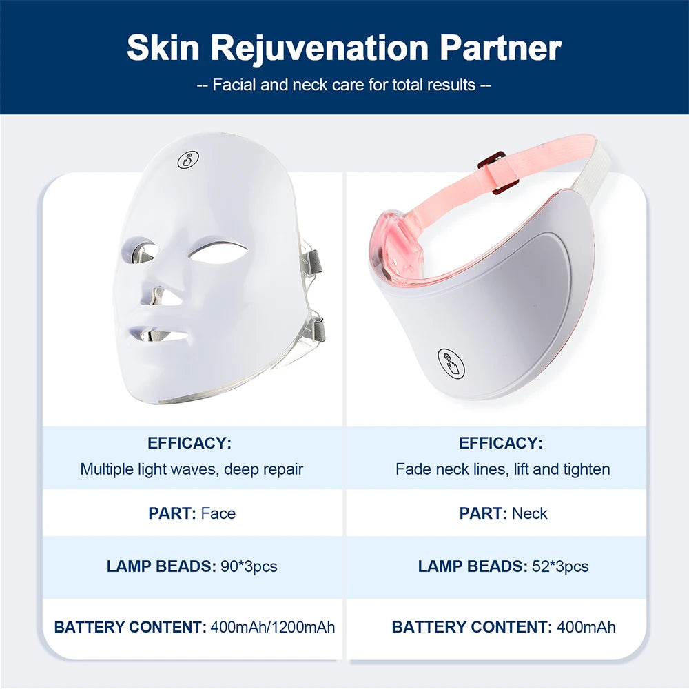 Led Facial Mask With Neck Red Light Therapy Mask For Skin Tightening Lifting Anti-aging Bio-Light Beauty Whitening Home