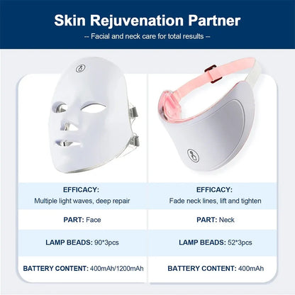 Led Facial Mask With Neck Red Light Therapy Mask For Skin Tightening Lifting Anti-aging Bio-Light Beauty Whitening Home