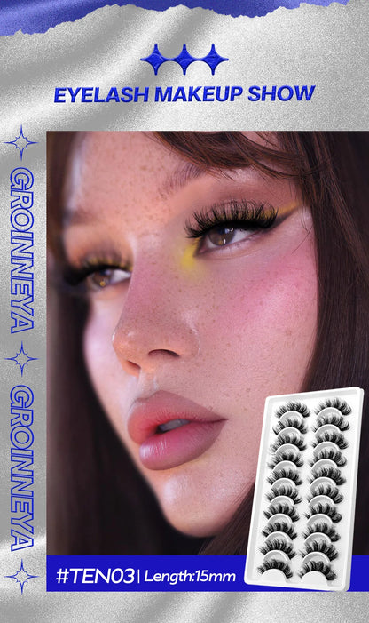 GROINNEYA 5/10 pairs 3D Mink Lashes Faux Mink Fluffy Lash Soft Full Thick Wispy Eyelash Dramatic False Eyelashes Makeup