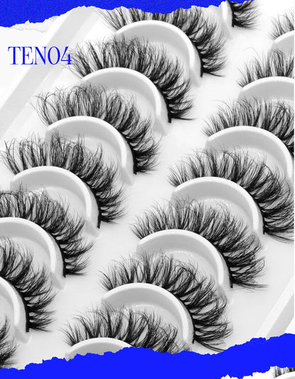 GROINNEYA 5/10 pairs 3D Mink Lashes Faux Mink Fluffy Lash Soft Full Thick Wispy Eyelash Dramatic False Eyelashes Makeup